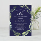 Elegante Navy Green Waterverf 18e verjaardag Kaart (Staand voorkant)