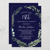 Elegante Navy Green Waterverf 18e verjaardag Kaart (Voorkant / Achterkant)