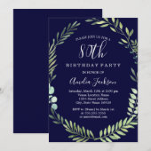 Elegante Navy Green Waterverf Krans 80ste Verjaard Kaart (Voorkant / Achterkant)