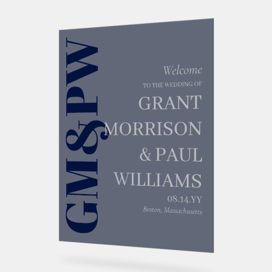 Elegante Navy Grijs Initiële Typografie Welkom Acryl Bord (Hoek)