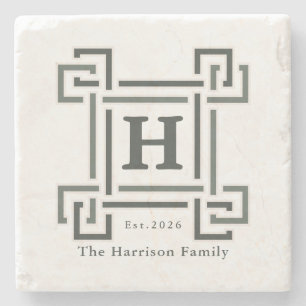 Elegante Navy Grijze Monogram Familienaam Stenen Onderzetter