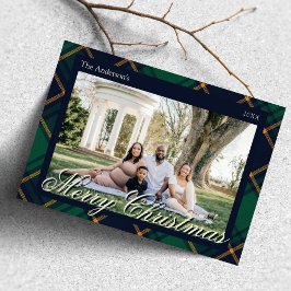 Elegante Navy Groen Geruite Kerstmis Feestdagenkaart