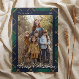 Elegante Navy Groen Geruite Kerstmis Feestdagenkaart