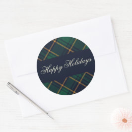 Elegante Navy Groen Geruite Vakantie Ronde Sticker