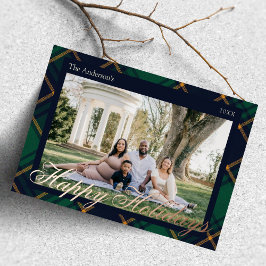 Elegante Navy Groen Plaid Zalige Feestdagen
