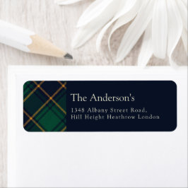 Elegante Navy Groen Preppy Plaid Kerstmis Etiket