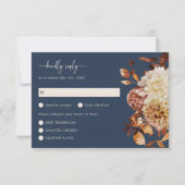 Elegante Navy Herfstbladeren Bloem RSVP Kaart (Voorkant)