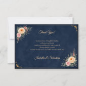 Elegante Navy Hoek Bloemige Bruiloft Bedankkaart (Voorkant)