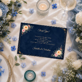 Elegante Navy Hoek Bloemige Bruiloft Bedankkaart