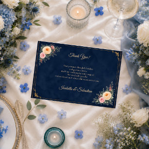 Elegante Navy Hoek Bloemige Bruiloft Bedankkaart