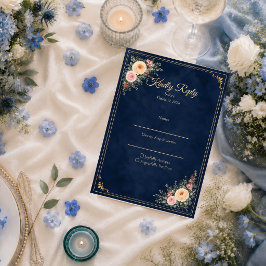 Elegante Navy Hoek Bloemige Bruiloft RSVP Kaartje