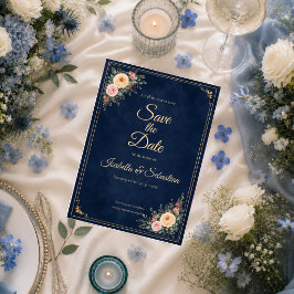 Elegante Navy Hoek Bloemige Bruiloft Save The Date