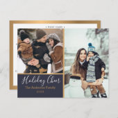 Elegante Navy Holiday Cheer Photo Collage Gold Briefkaart (Voorkant / Achterkant)