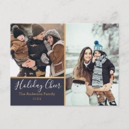 Elegante Navy Holiday Cheer Photo Collage Gold Briefkaart