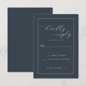 Elegante Navy kalligrafie RSVP Kaartje (Voorkant / Achterkant)