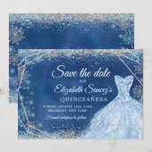 Elegante Navy Kerst Mis Quince Save The Date Kaart (Voorkant / Achterkant)