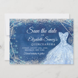 Elegante Navy Kerst Mis Quince Save The Date Kaart