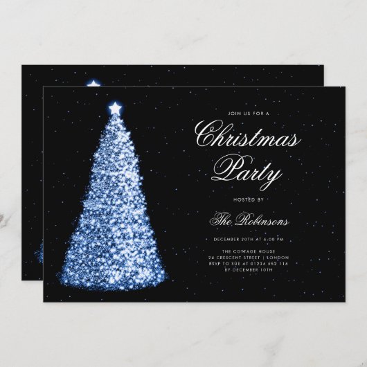 Elegante Navy Kerstboom Uitnodigen Programma Menu (Voorkant / Achterkant)