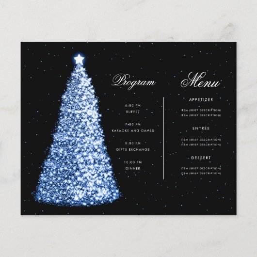 Elegante Navy Kerstboom Uitnodigen Programma Menu (Achterkant)