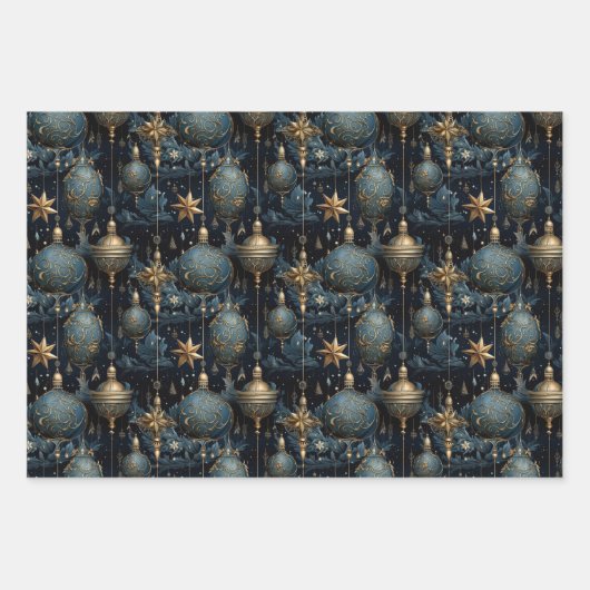 Elegante Navy Kerstmis Inpakpapier Vel (Voorkant)
