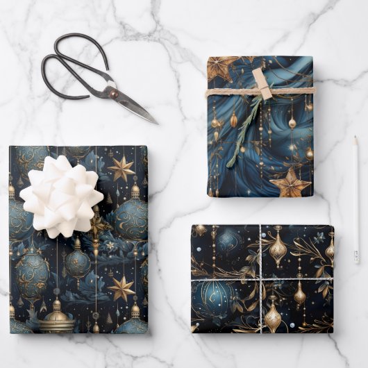 Elegante Navy Kerstmis Inpakpapier Vel (Voorkant)