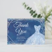 Elegante Navy Kerstsneeuwvlok Mis XV Años Bedankkaart (Staand voorkant)