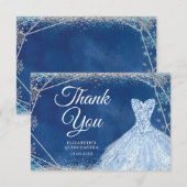 Elegante Navy Kerstsneeuwvlok Mis XV Años Bedankkaart (Voorkant / Achterkant)