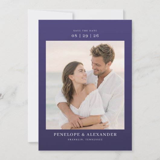 Elegante Navy Klassieke Foto Save The Date (Voorkant)