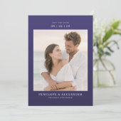Elegante Navy Klassieke Foto Save The Date (Staand voorkant)