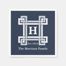 Elegante Navy kust Griekse sleutel monogram