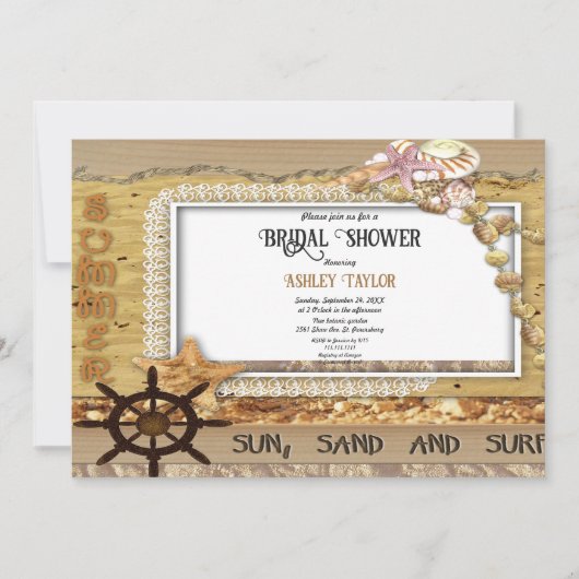 Elegante Navy Kust Zeekant Moderne Bruidsborrel Kaart (Voorkant)