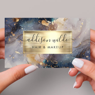 Elegante Navy Lavendel En Gouden Waterverf Marmer Visitekaartje