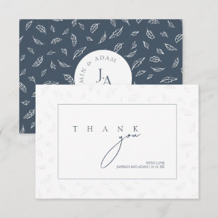 Elegante Navy Leaf Monogram Bedankkaart