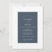 Elegante Navy Leaf Monogram Huwelijk Kaart (Voorkant)