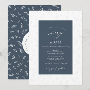 Elegante Navy Leaf Monogram Huwelijk Kaart