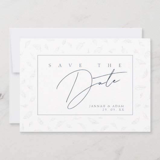 Elegante Navy Leaf Monogram Save The Date (Voorkant)