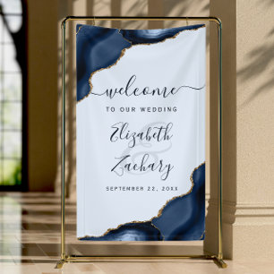 Elegante Navy Lichtblauw Goud Agaat Huwelijksbegro Spandoek