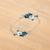 Elegante Navy & lichtblauwe bloemenbruiloft Acryl Uitnodigingen (Laagn)