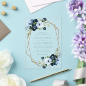 Elegante Navy & lichtblauwe bloemenbruiloft Acryl Uitnodigingen (Insitu (Huwelijk))