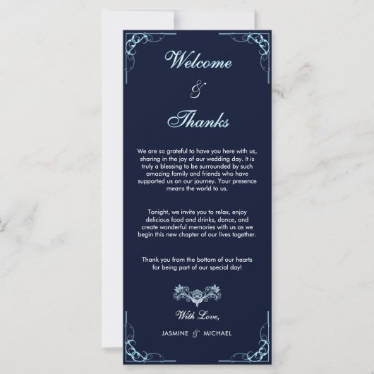 Elegante Navy & Light Blue Script Welkom Bedankt (Voorkant)