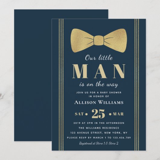 Elegante Navy Little man baby shower uitnodiging (Voorkant / Achterkant)