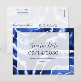 Elegante Navy Marble Tie Dye Wedding Save the Date Aankondigingskaart