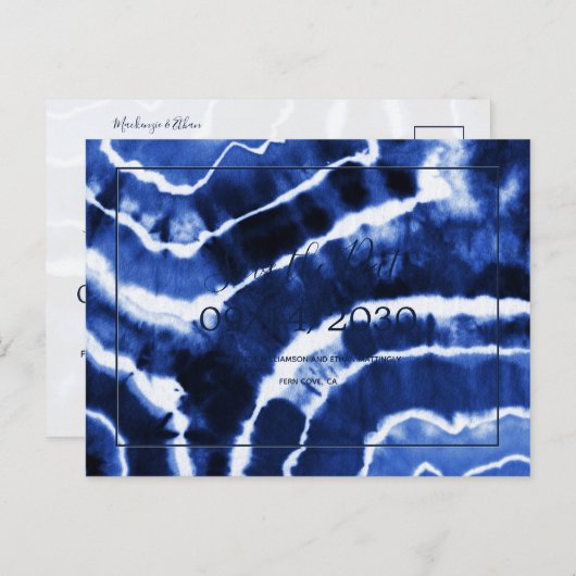 Elegante Navy Marble Tie Dye Wedding Save the Date Aankondigingskaart (Voorkant / Achterkant)
