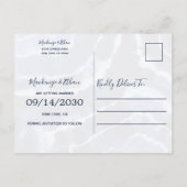Elegante Navy Marble Tie Dye Wedding Save the Date Aankondigingskaart (Achterkant)