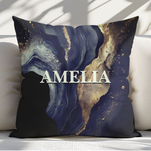 Elegante navy marmeren kunst nep goud glitters kussen