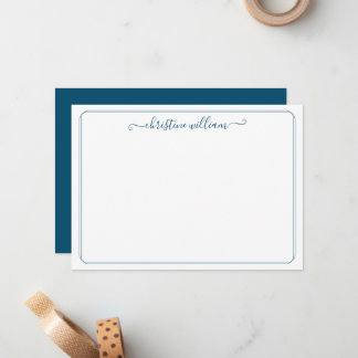 Elegante Navy Meisjesachtige Moderne Klassieke Sti Notitiekaartje