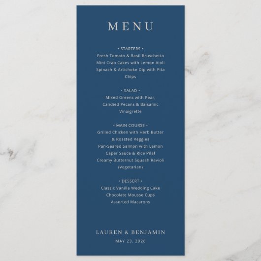 Elegante Navy Menukaart Sjabloon (Voorkant)