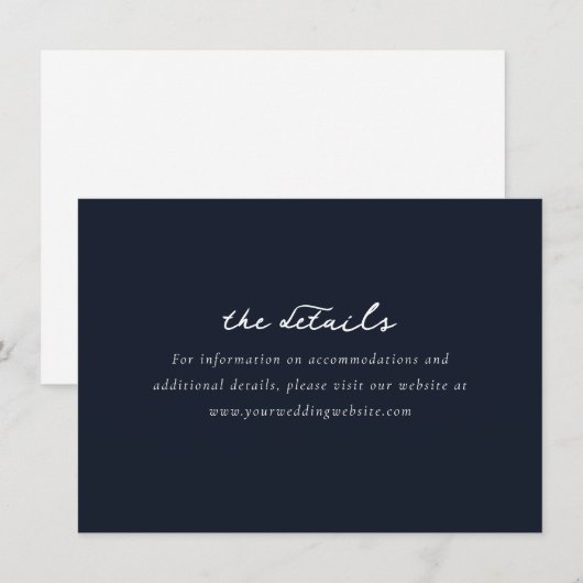 Elegante Navy Minimalistische Calligrafie Informatiekaartje (Voorkant / Achterkant)
