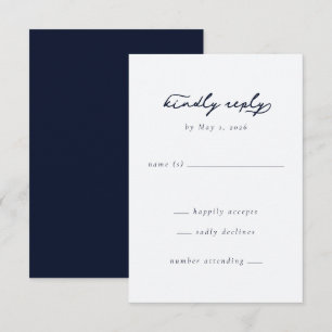 Elegante Navy Minimalistische Calligrafie RSVP Kaartje