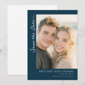 Elegante Navy Minimalistische Foto Save The Date (Voorkant / Achterkant)